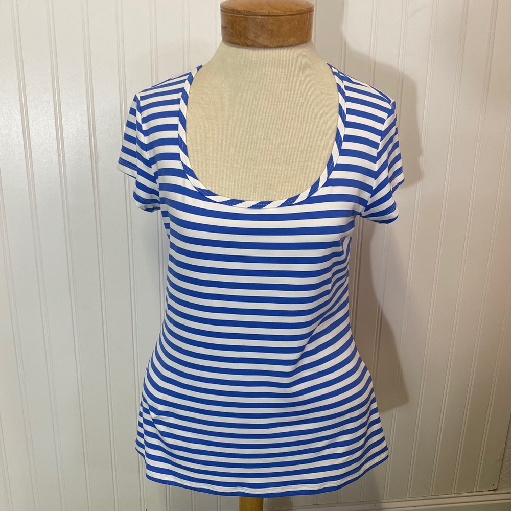 J MCLAUGHLIN | blue & white stripe cap “baby tee”